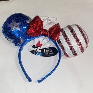 Minnie Mouse Ears Disney Headband 4th of July Stars Stripes Red Blue Sequins